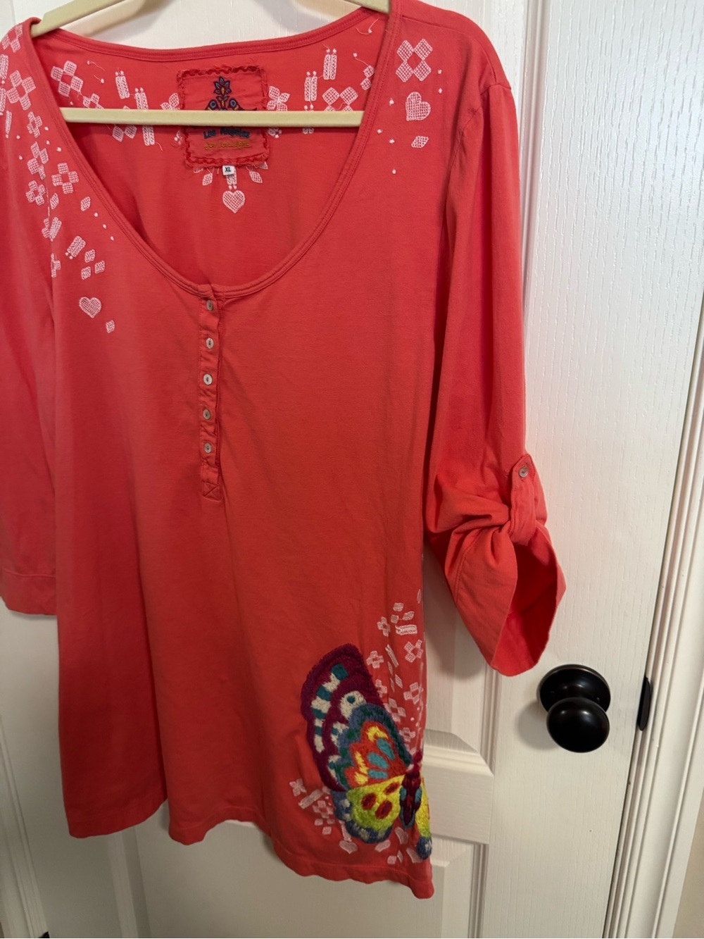 Johnny Was Butterfly Embroidered Henley Tunic